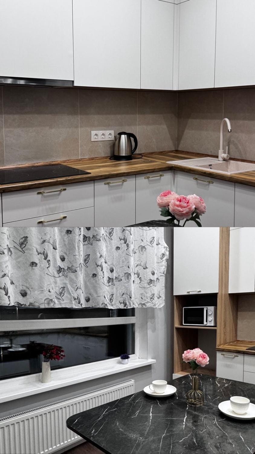 Kitchen or kitchenette, stove