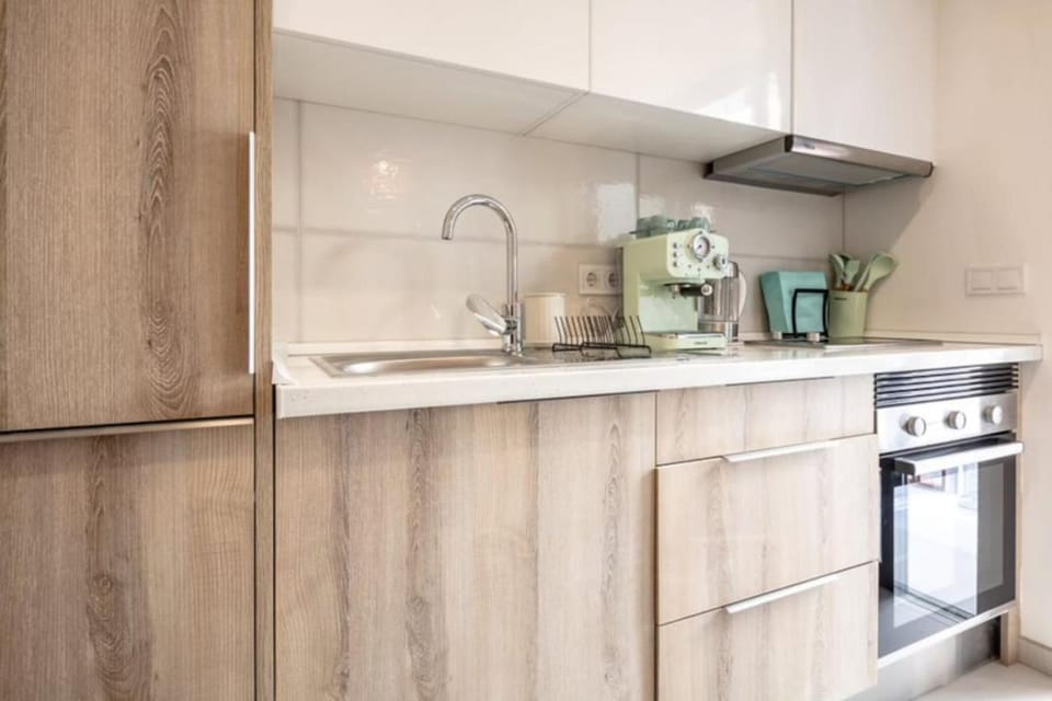 Kitchen or kitchenette, stove