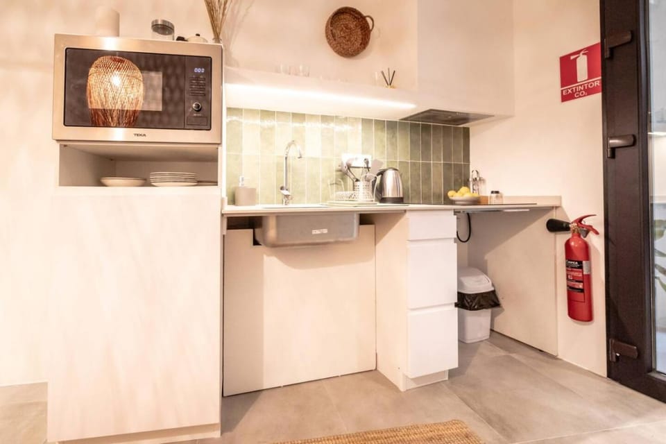 Kitchen or kitchenette, stove