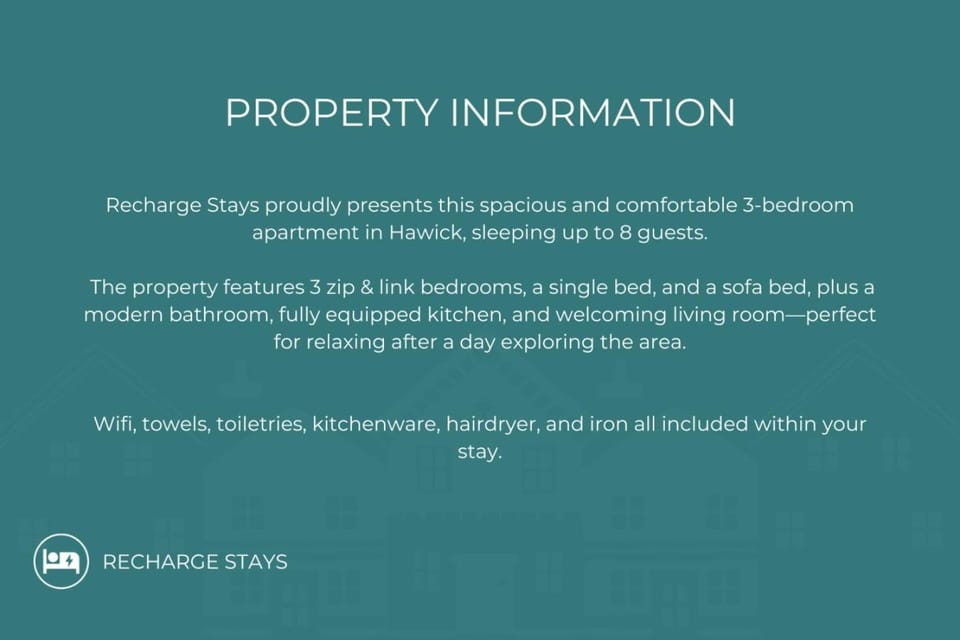 Free Parking- Sleeps 8 - 3 Bedrooms - City Centre Apartment in Hawick