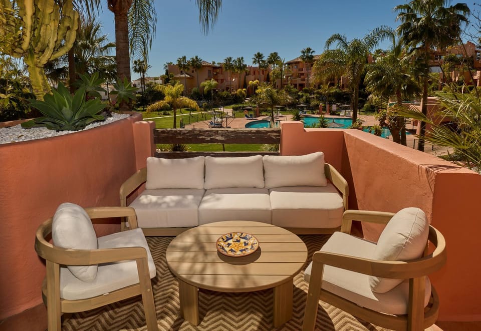 Balcony/Terrace, Seating area, Garden view, Pool view