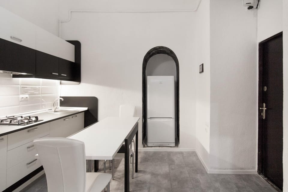 Kitchen or kitchenette, stove