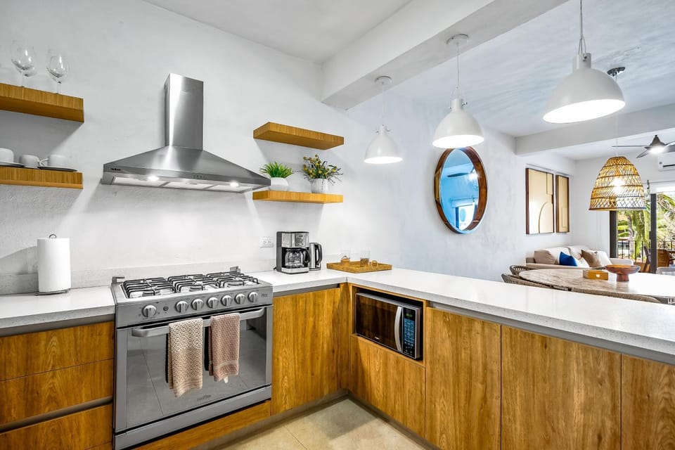 Kitchen or kitchenette, stove, kitchen
