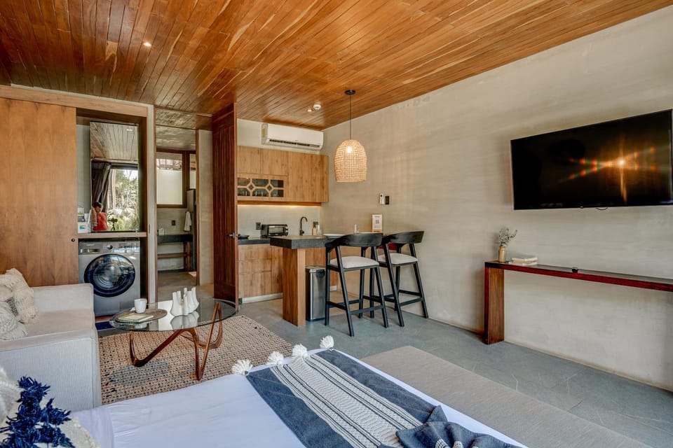 Bed, TV and multimedia, Kitchen or kitchenette, Photo of the whole room, Dining area