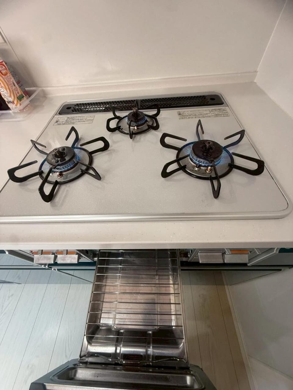 Kitchen or kitchenette, stove