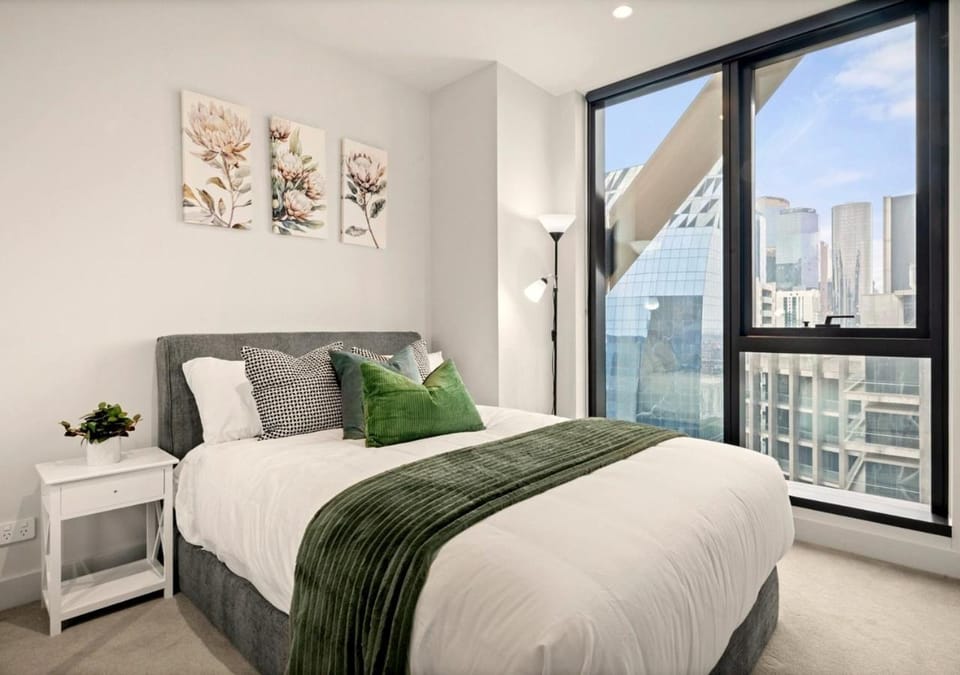Bed, Bedroom, City view
