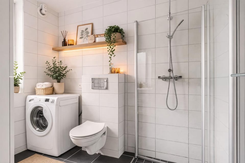 Shower, Toilet, Bathroom, towels, washing machine
