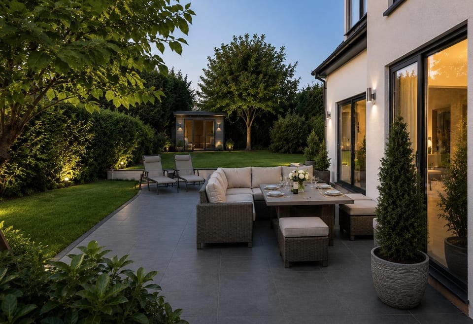 Patio, Garden, Seating area, Garden view, sunbed