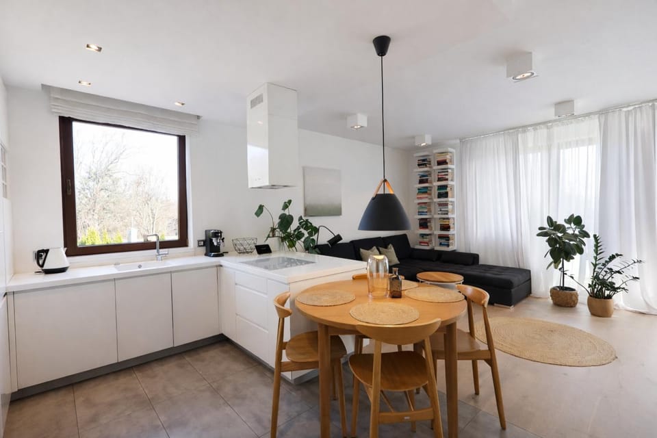 Kitchen or kitchenette, Living room, Seating area, Dining area