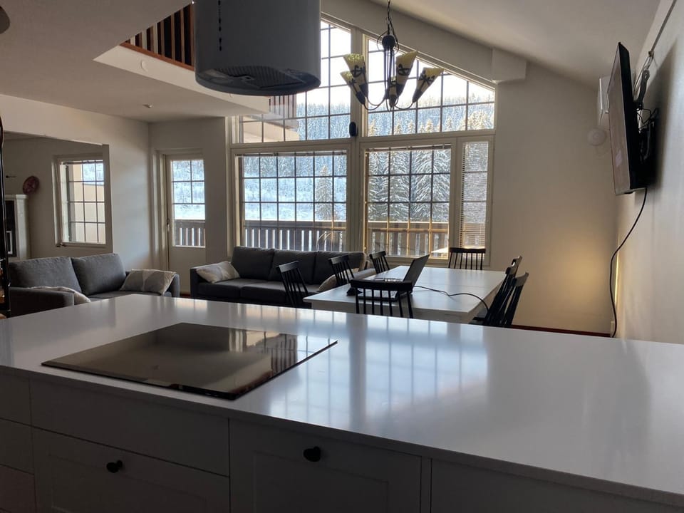 Kitchen or kitchenette, Living room, Seating area