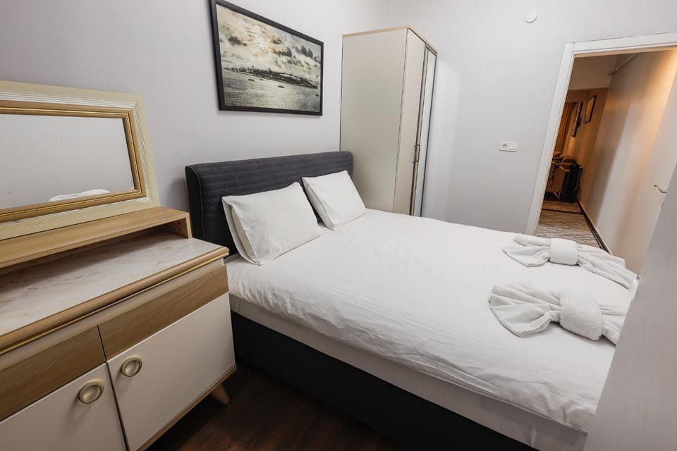 Bed, wardrobe