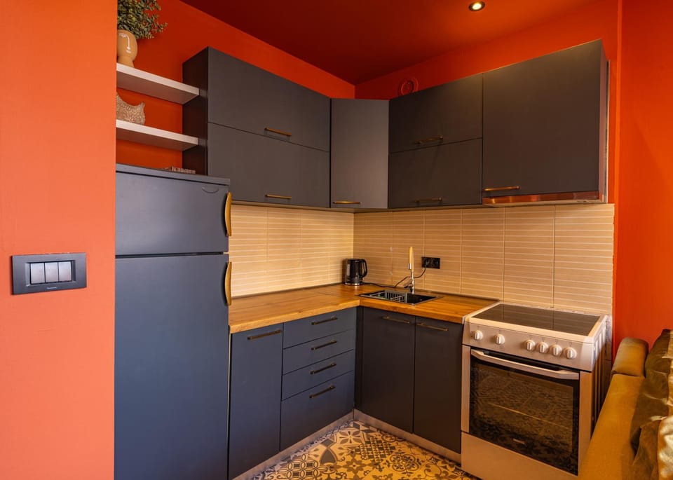 Kitchen or kitchenette, minibar, oven, stove
