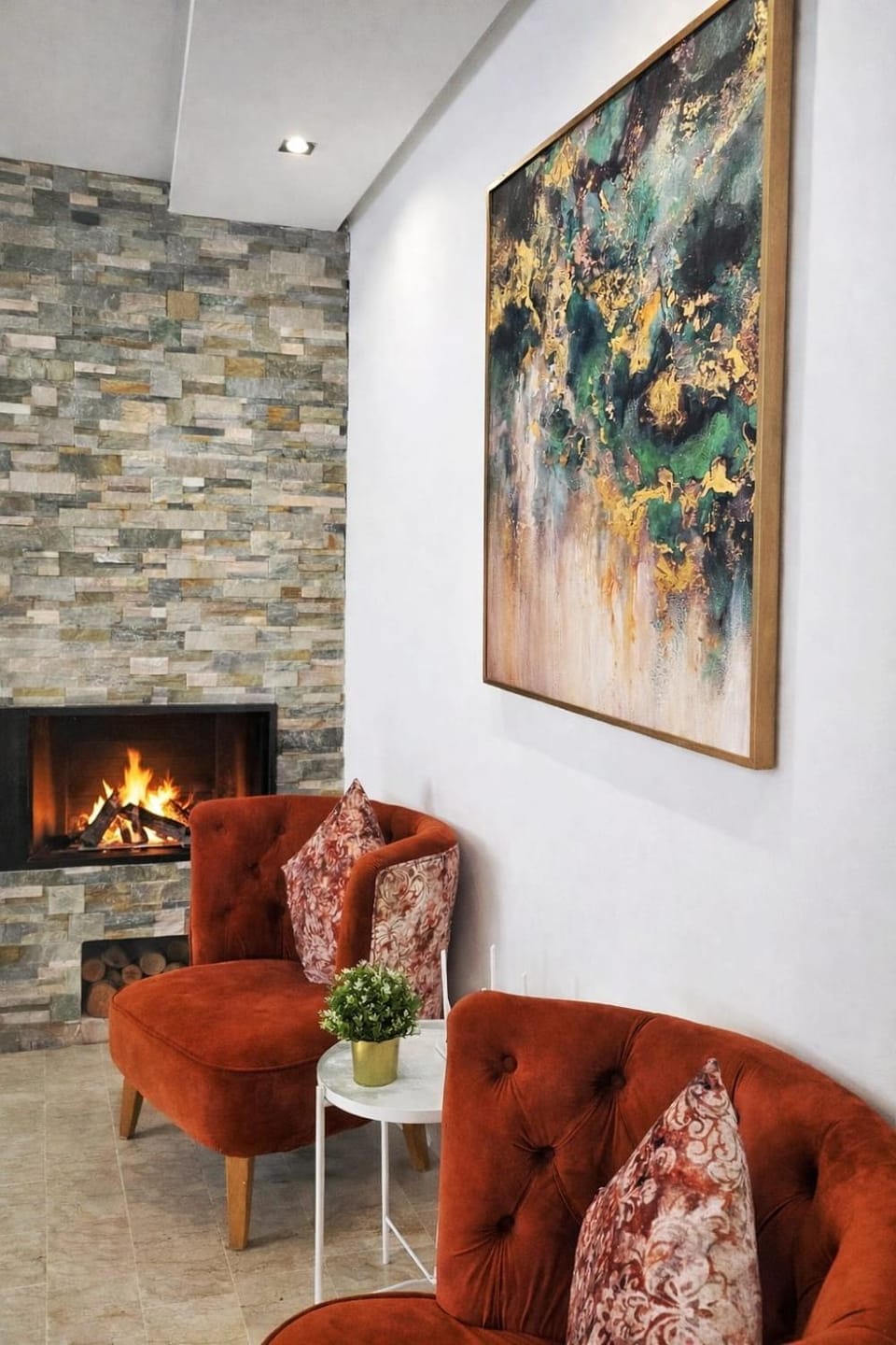 Living room, fireplace