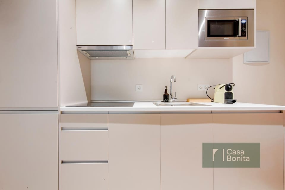 Kitchen or kitchenette, stove