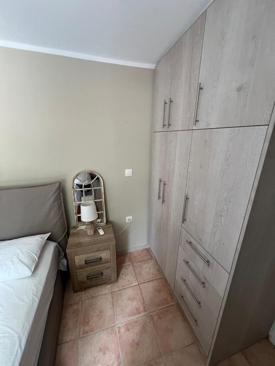 Bed, wardrobe