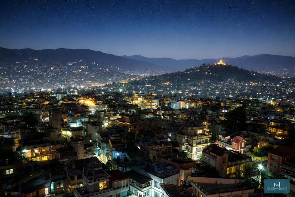 Night, Natural landscape, Bird's eye view, Balcony/Terrace, City view, Mountain view