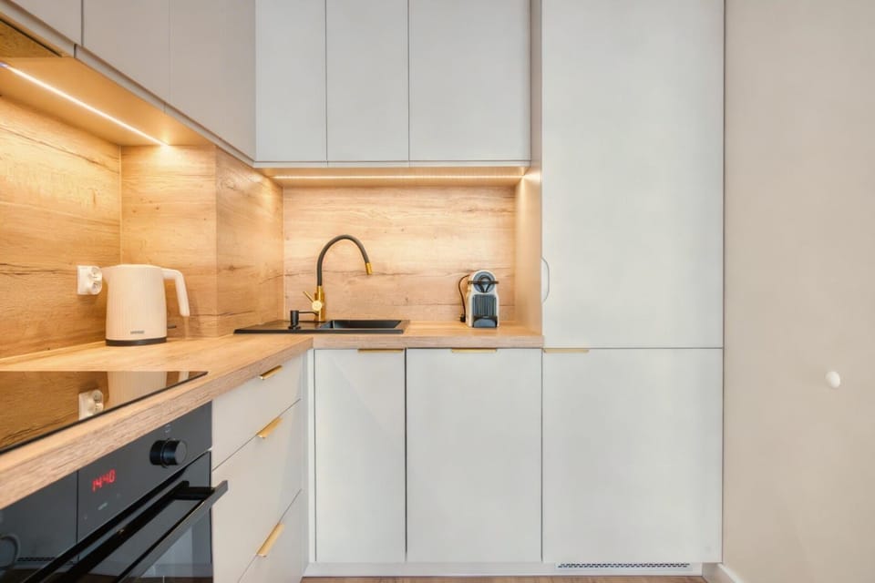 Kitchen or kitchenette, stove