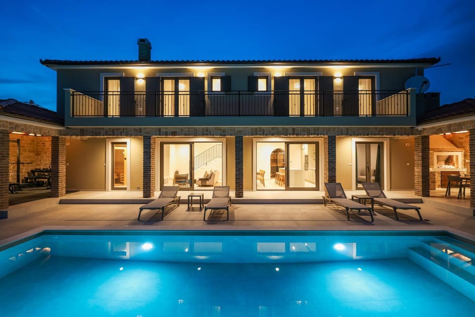 Property building, Night, Pool view, Swimming pool