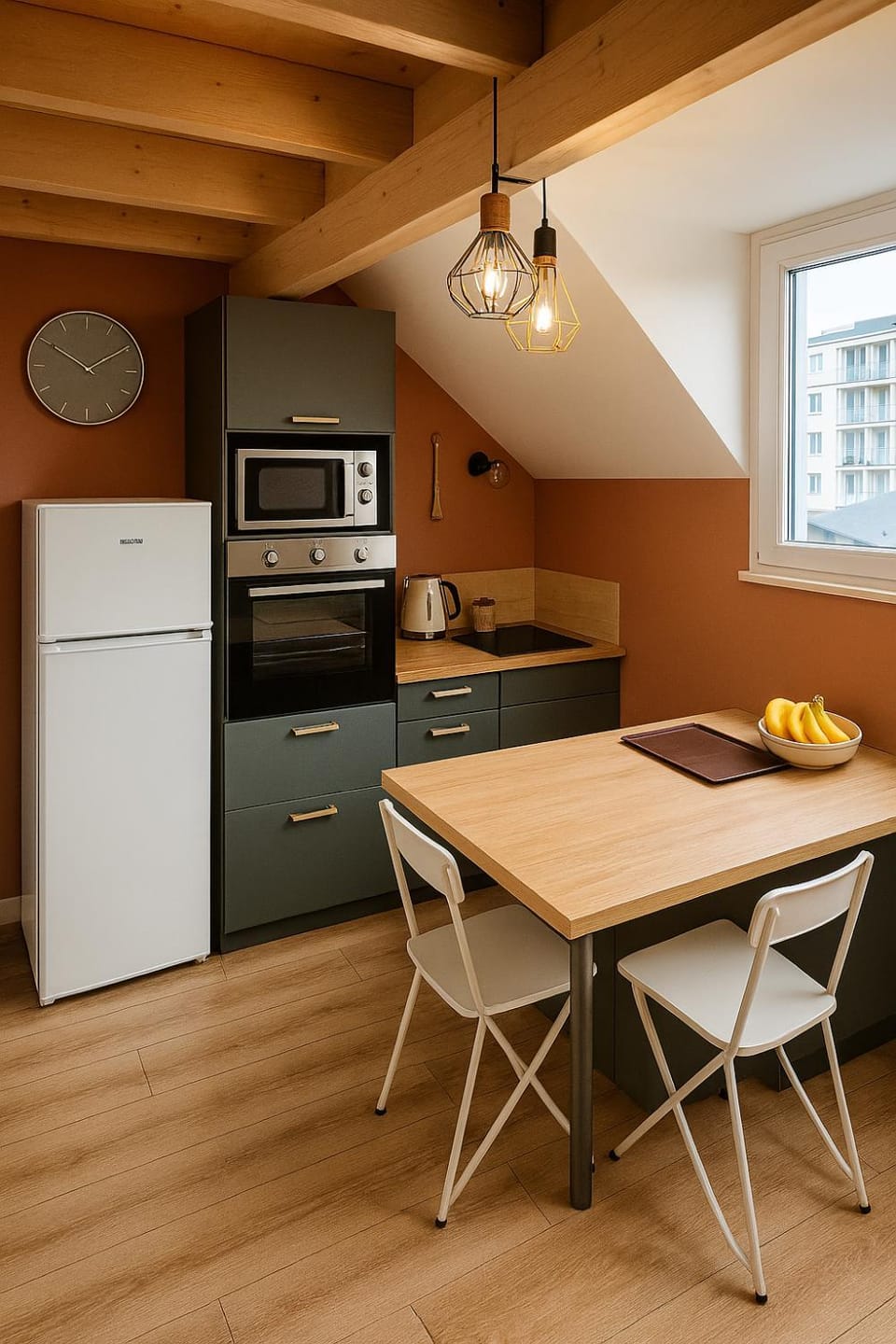 Kitchen or kitchenette, microwave, oven, stove, toaster