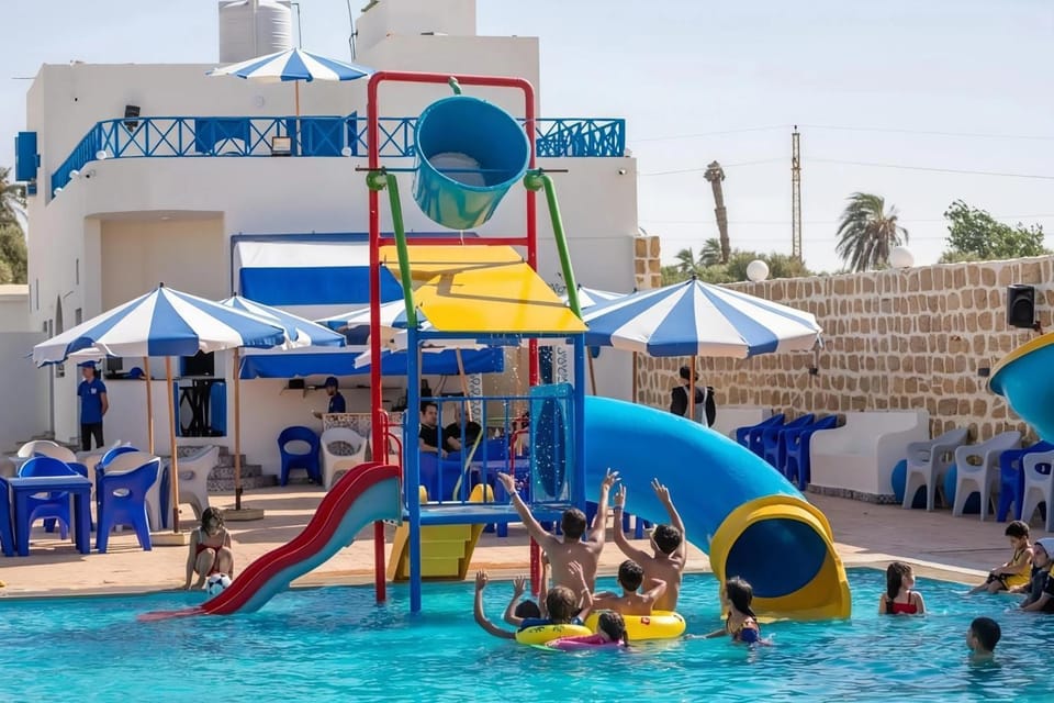 Children play ground, Pool view, group of guests