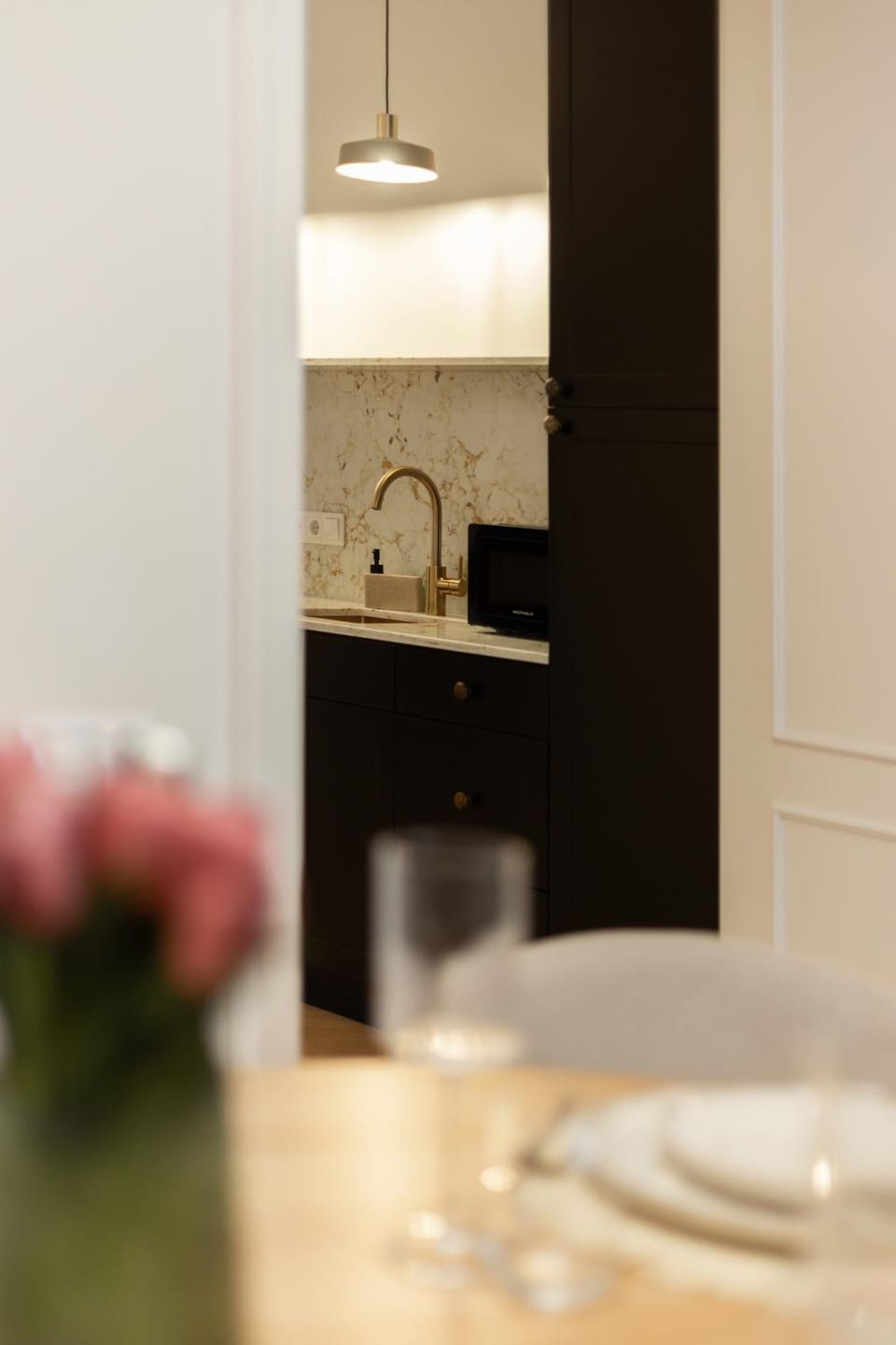Kitchen or kitchenette, stove