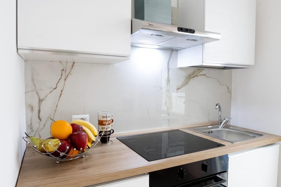 Kitchen or kitchenette, stove