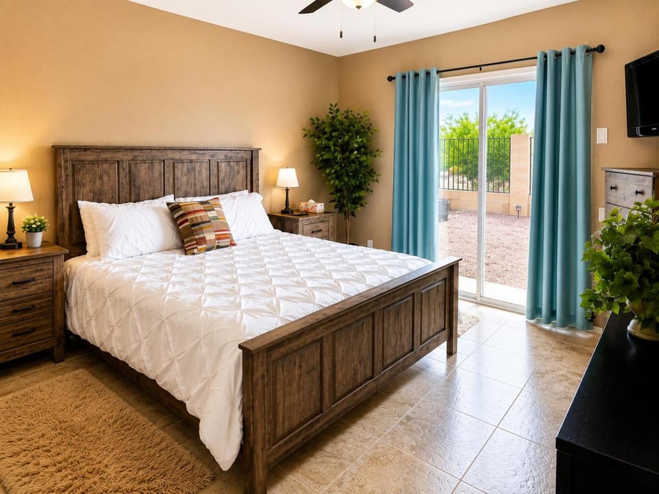 Patio, Bed, Photo of the whole room, Bedroom