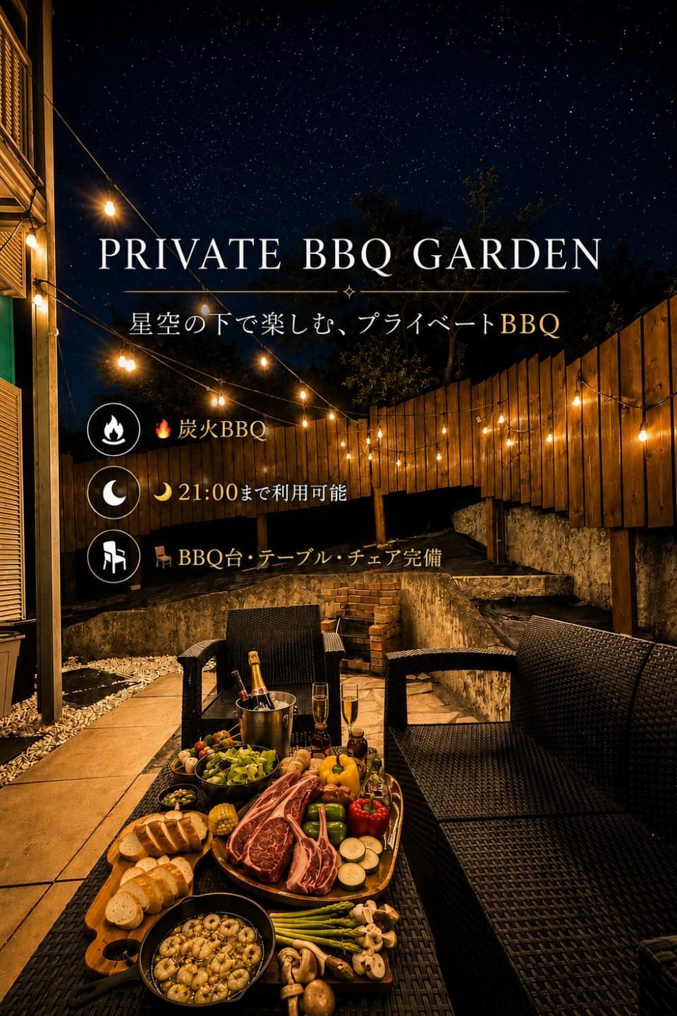 Night, BBQ facilities, Garden