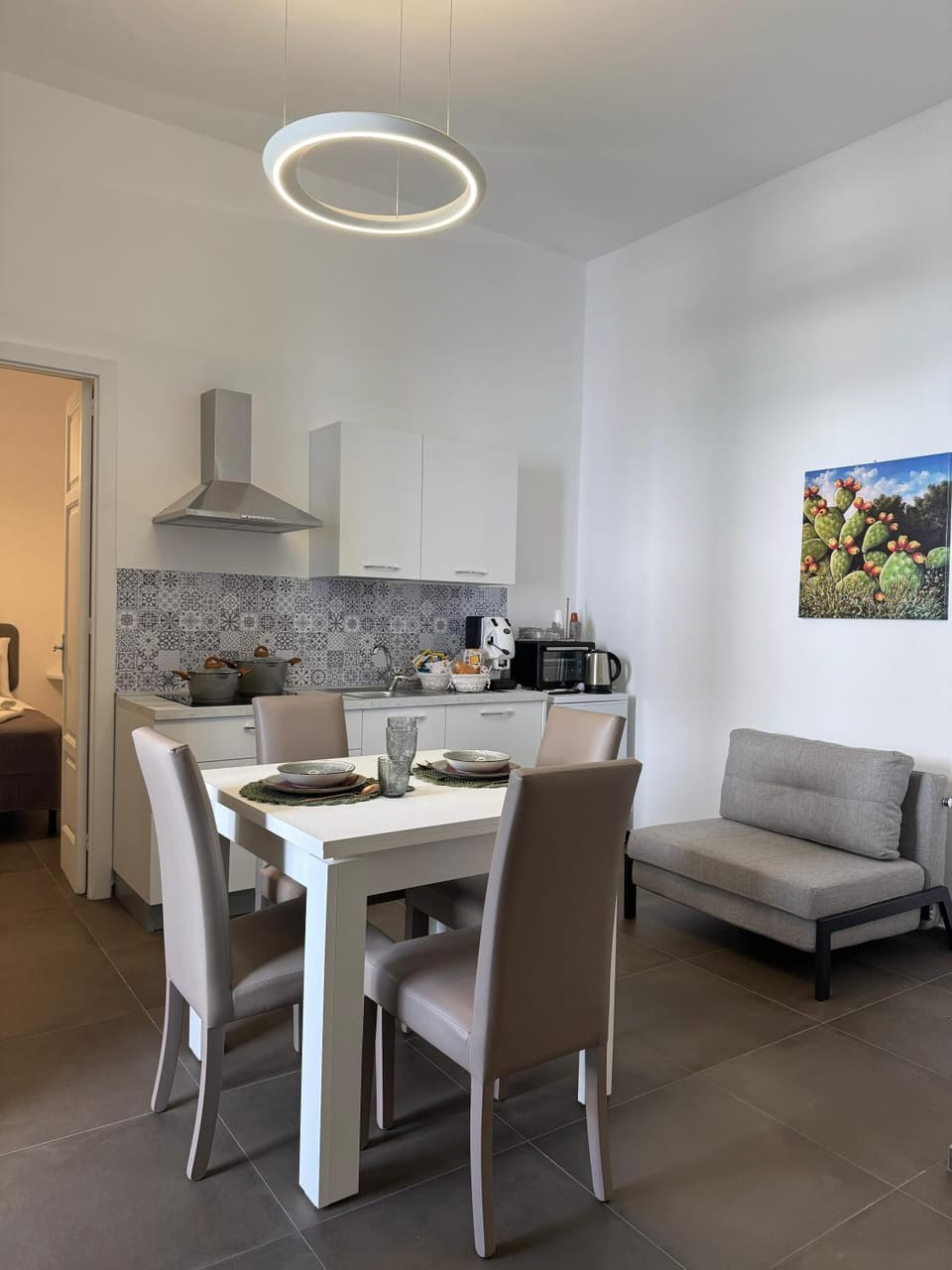 Kitchen or kitchenette, Living room, Dining area, stove