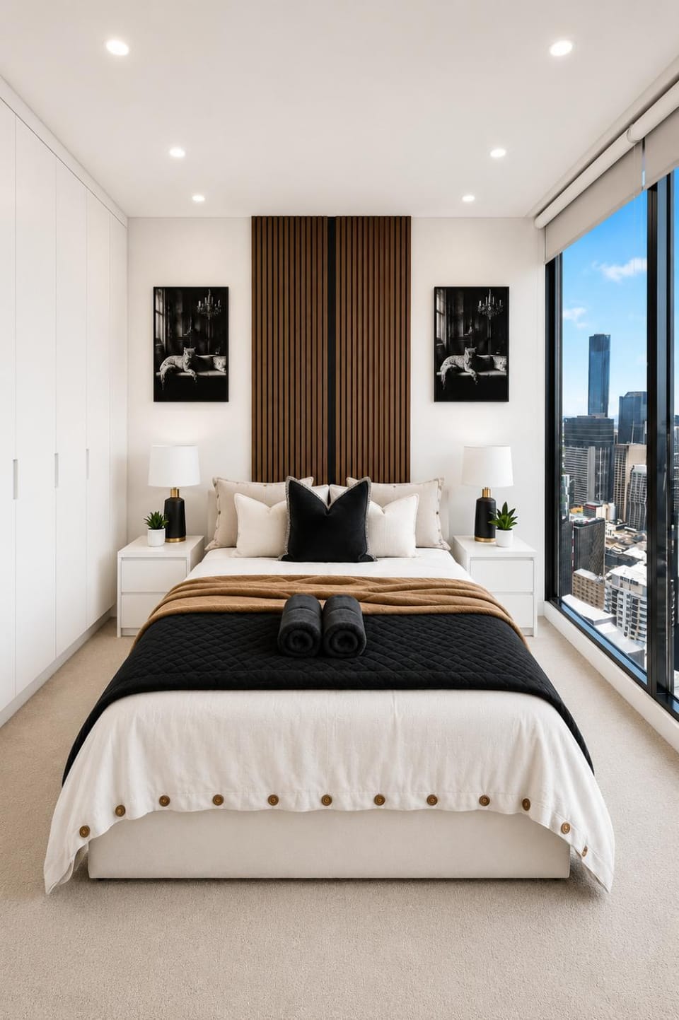 Bed, Photo of the whole room, Bedroom, City view, wardrobe