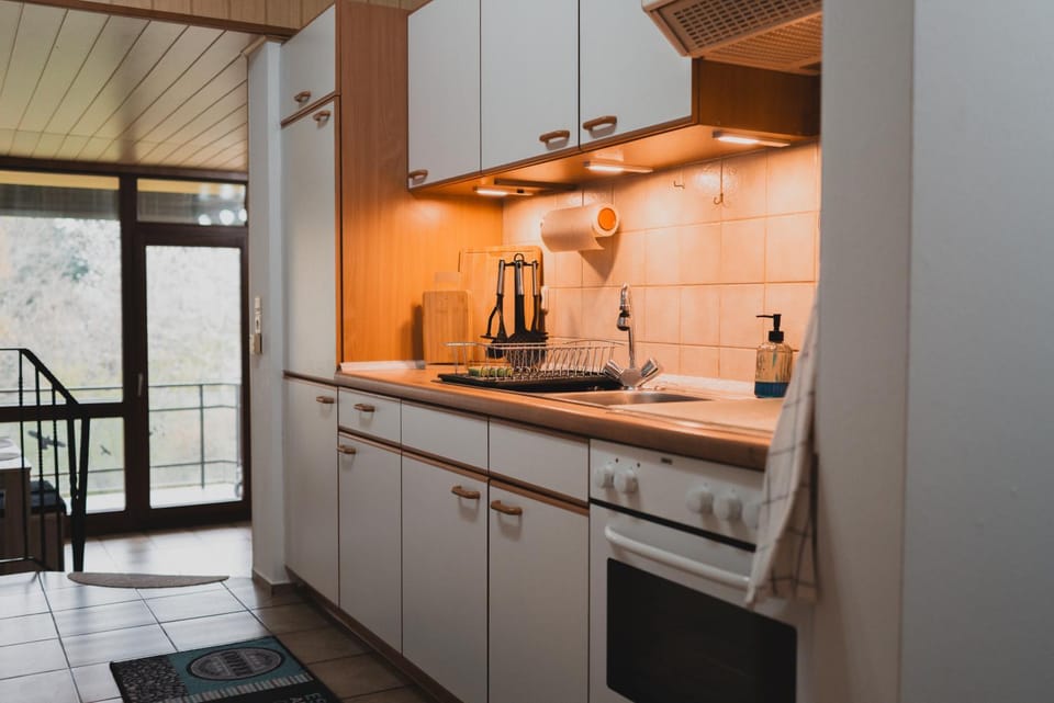 Kitchen or kitchenette, stove