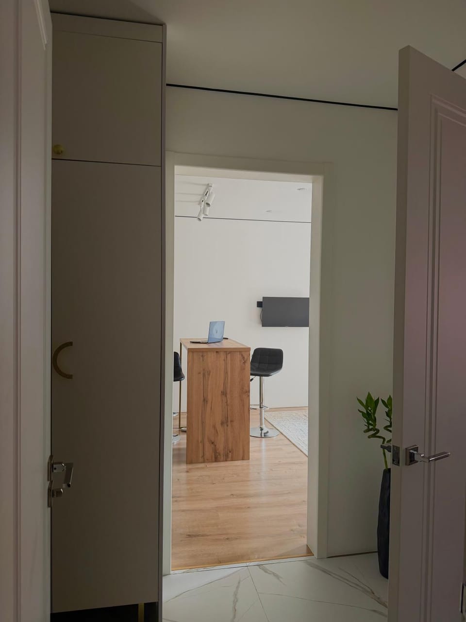 Kitchen or kitchenette, hair dresser, wardrobe