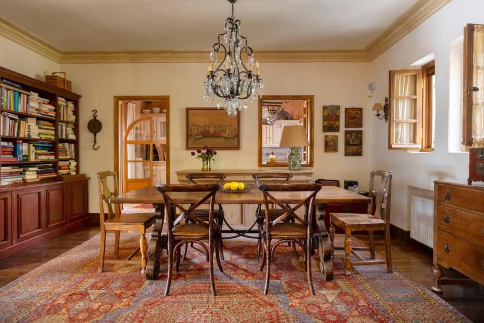 Library, Living room, Seating area, Dining area