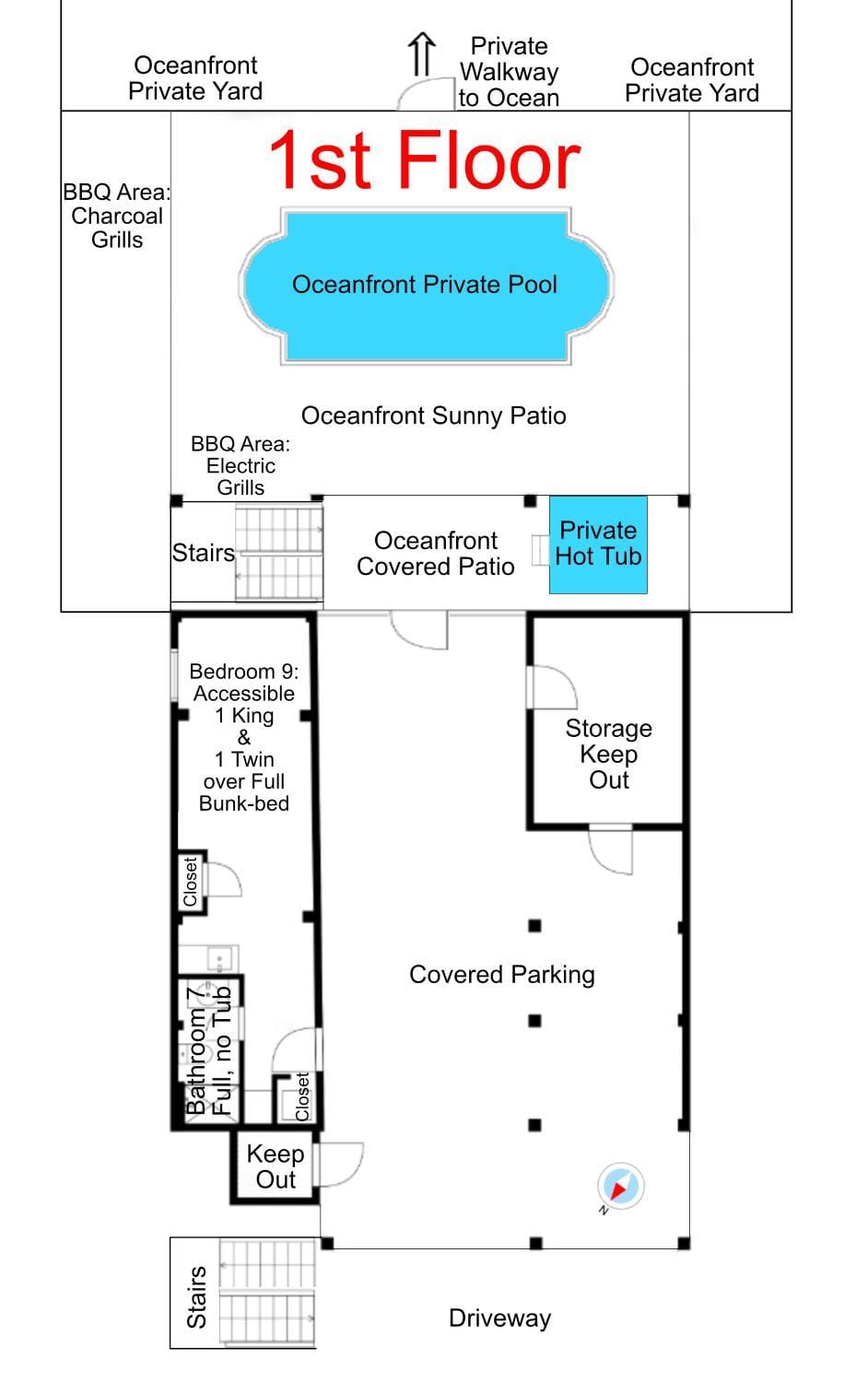 Patio, BBQ facilities, Garden, Hot Tub, Floor plan, Beach, Sea view, Swimming pool, bunk bed, Facility for disabled guests, Parking, storage