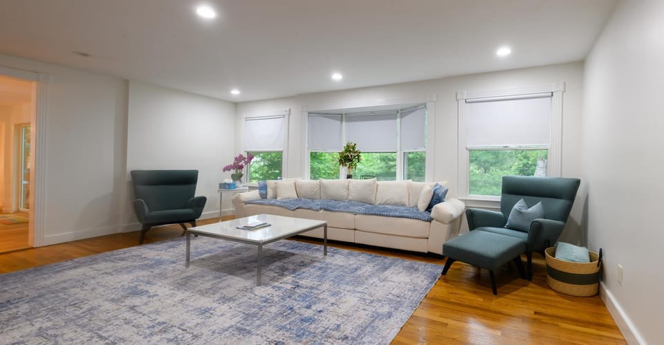 Living room, Seating area, Garden view