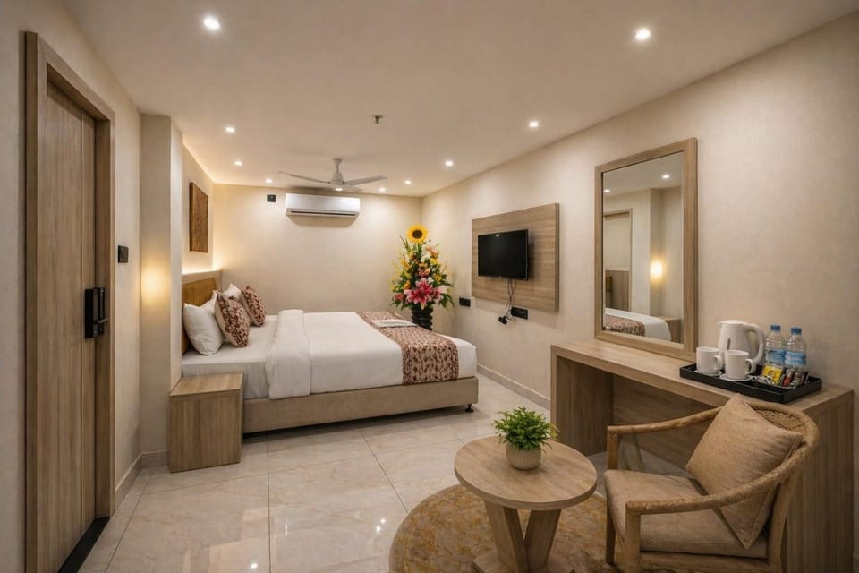Bed, Living room, Seating area, Bedroom