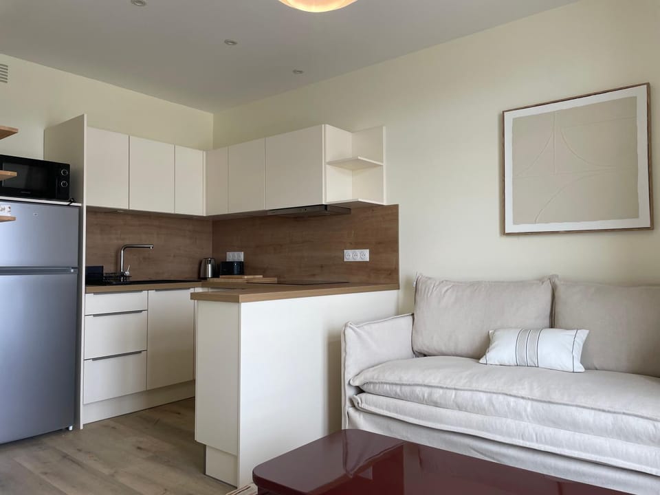 Kitchen or kitchenette, Living room, Seating area, oven, stove
