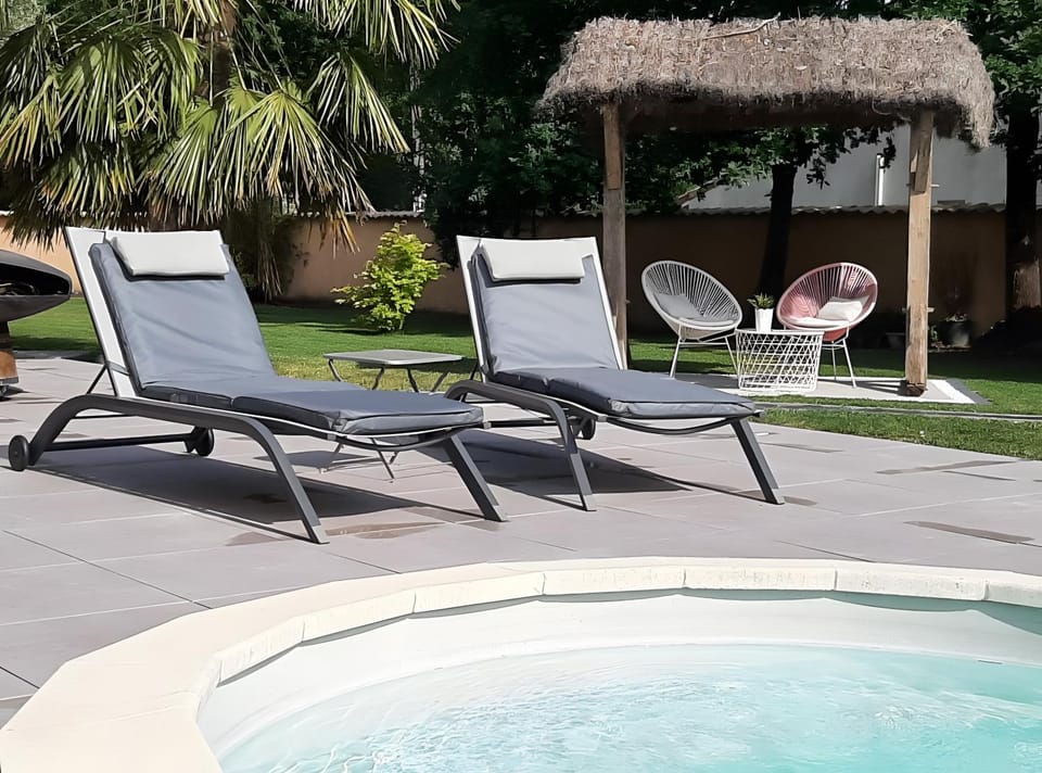 Property building, Living room, Swimming pool