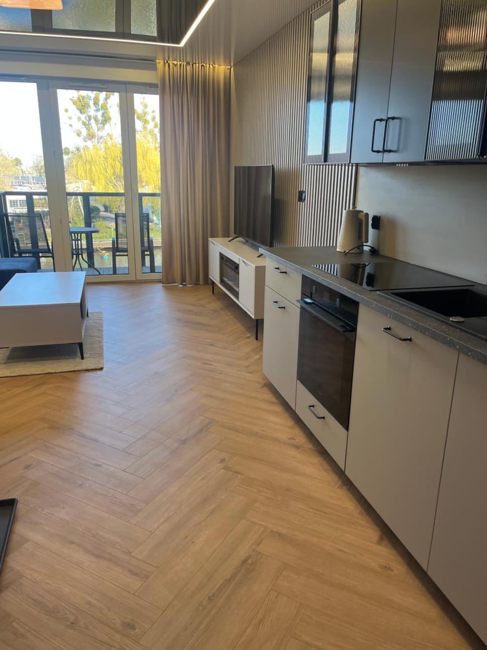Kitchen or kitchenette, oven, stove
