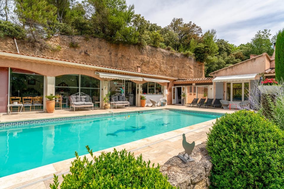 Property building, Living room, Swimming pool