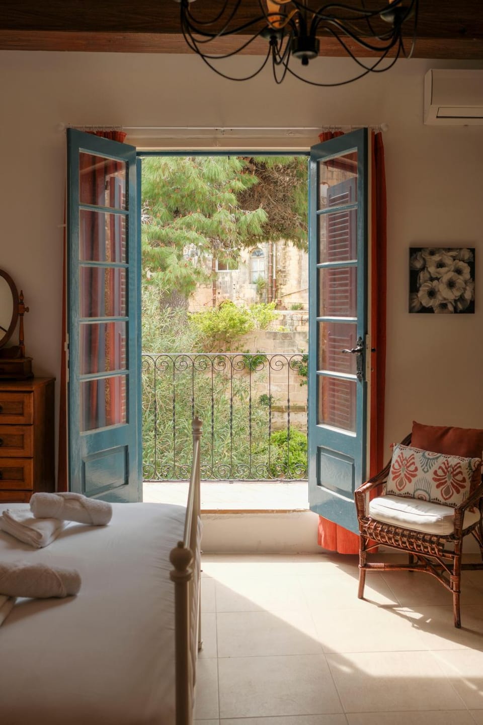 Patio, Bed, View (from property/room), Balcony/Terrace, Bedroom, hair dryier, towels, air conditioner, air conditioner