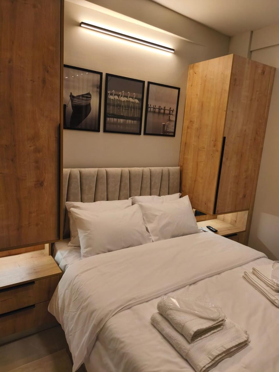 Bed, wardrobe