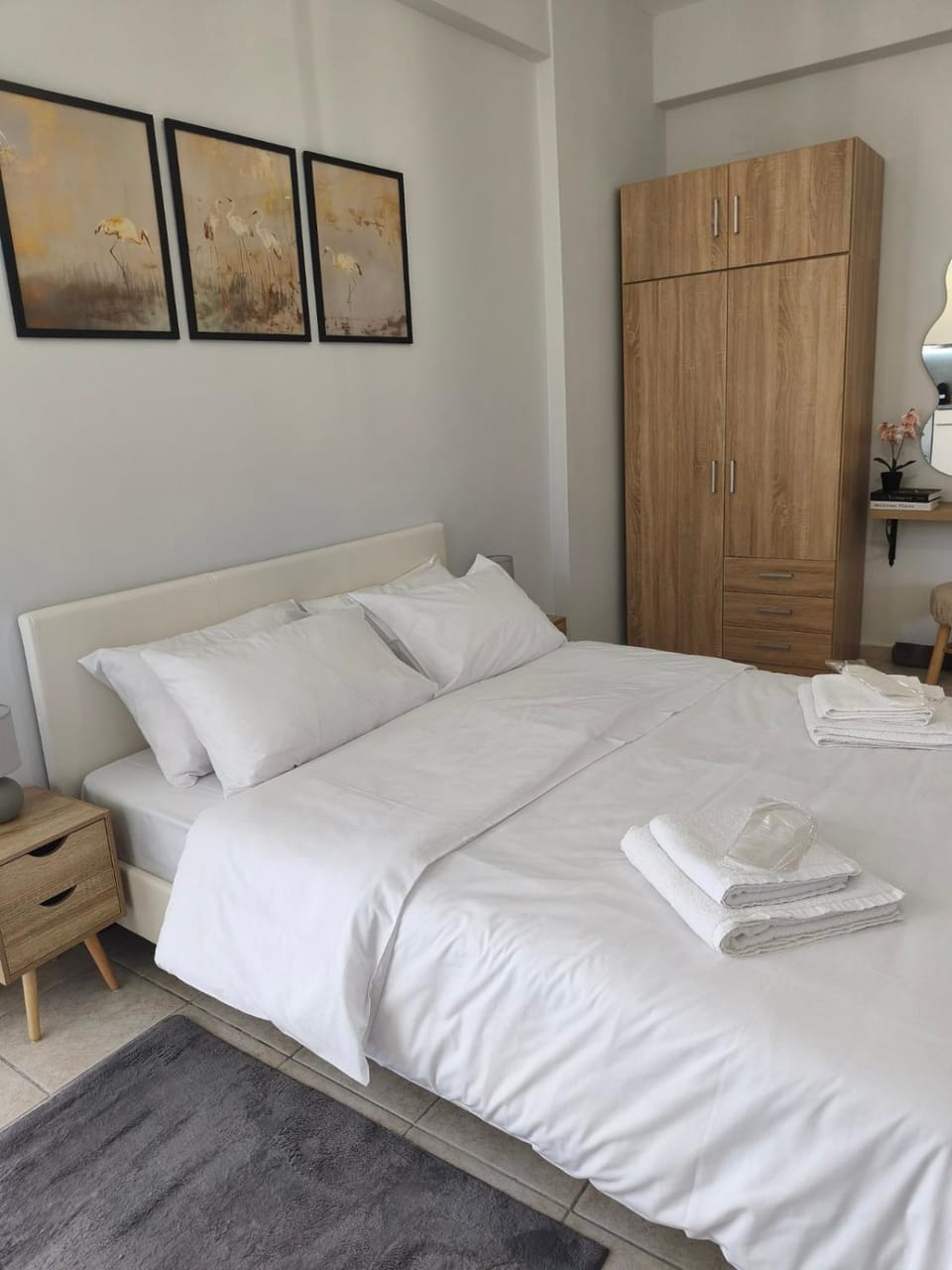 Bed, wardrobe
