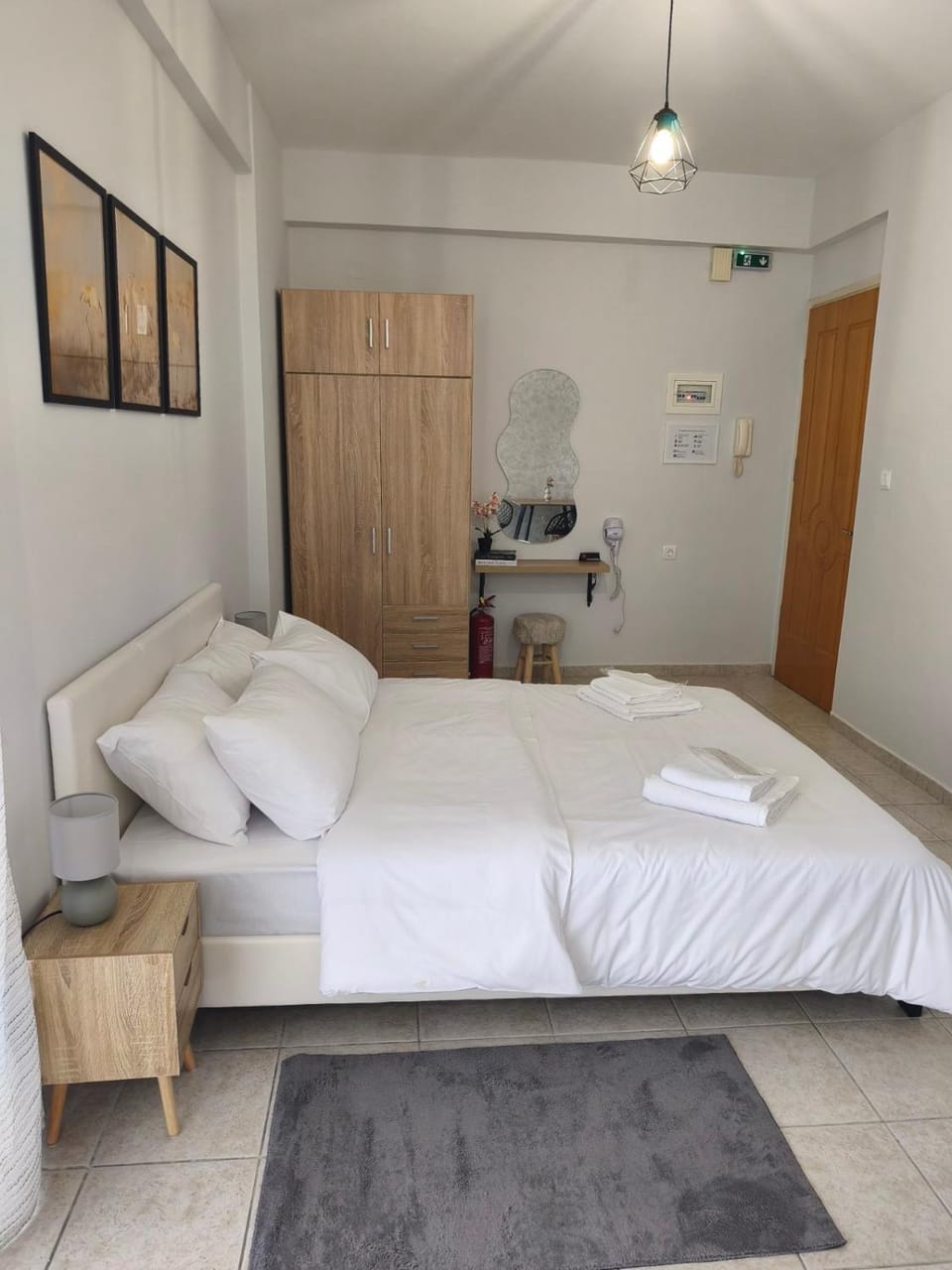 Bed, wardrobe
