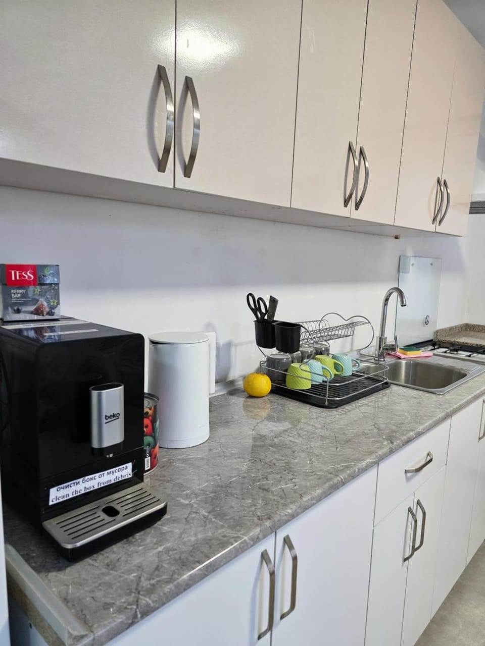 Kitchen or kitchenette, stove