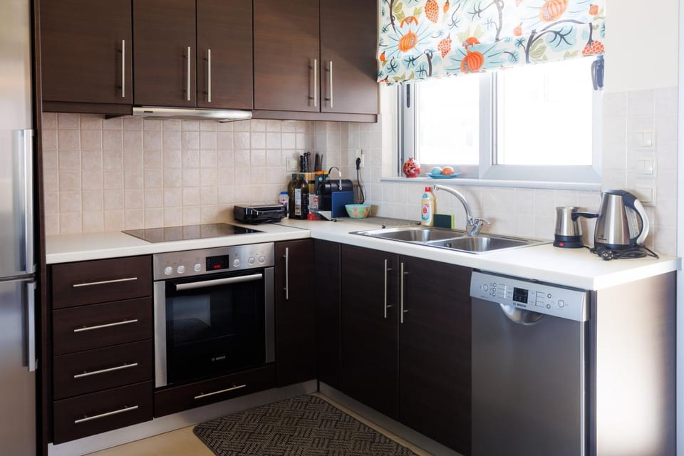 Kitchen or kitchenette, dishwasher, oven, stove