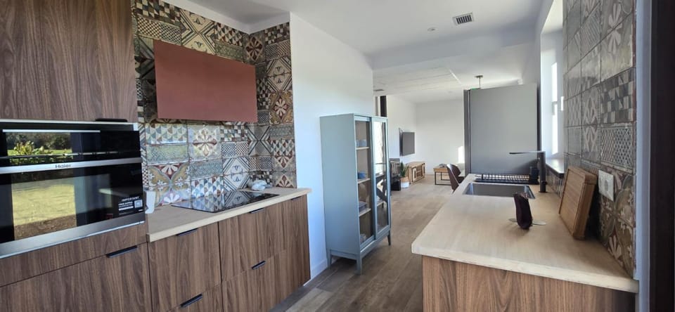 Kitchen or kitchenette, Living room, Dining area, oven, stove