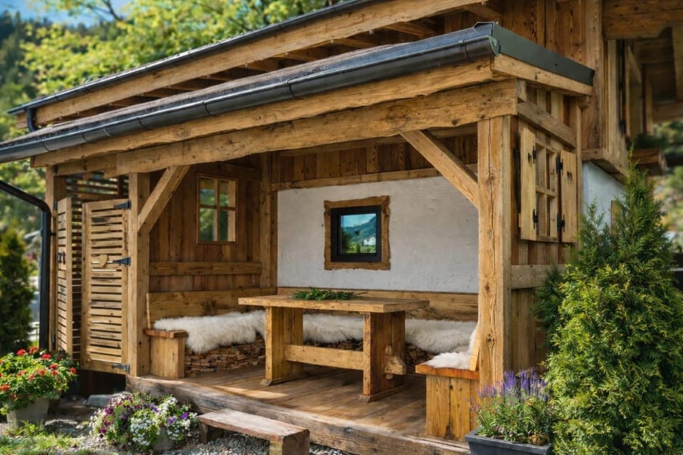 Property building, Patio, Spring, Day, Natural landscape, Garden, Balcony/Terrace, Dining area, Garden view
