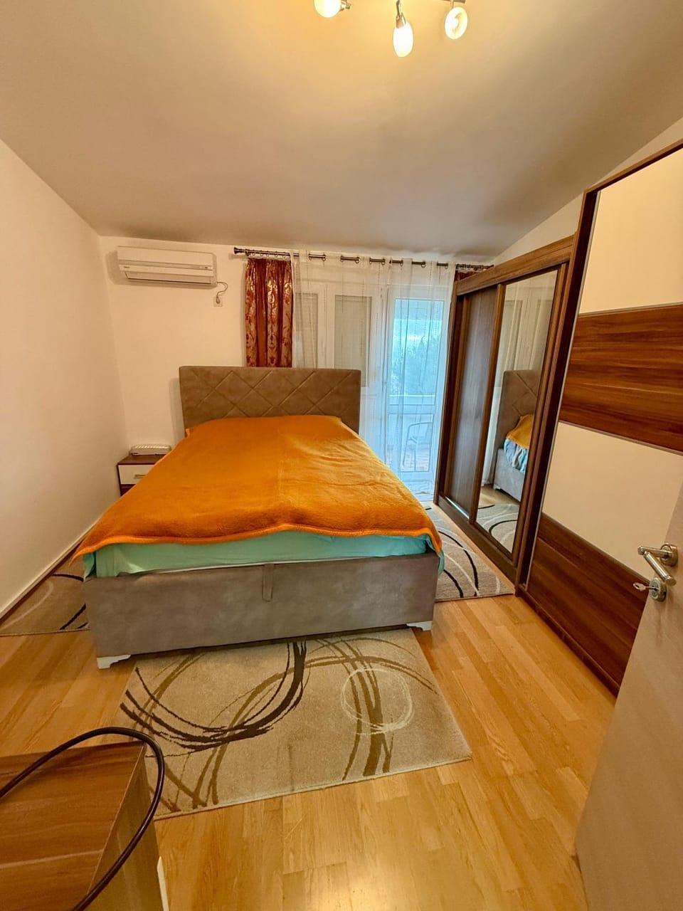 Bed, wardrobe