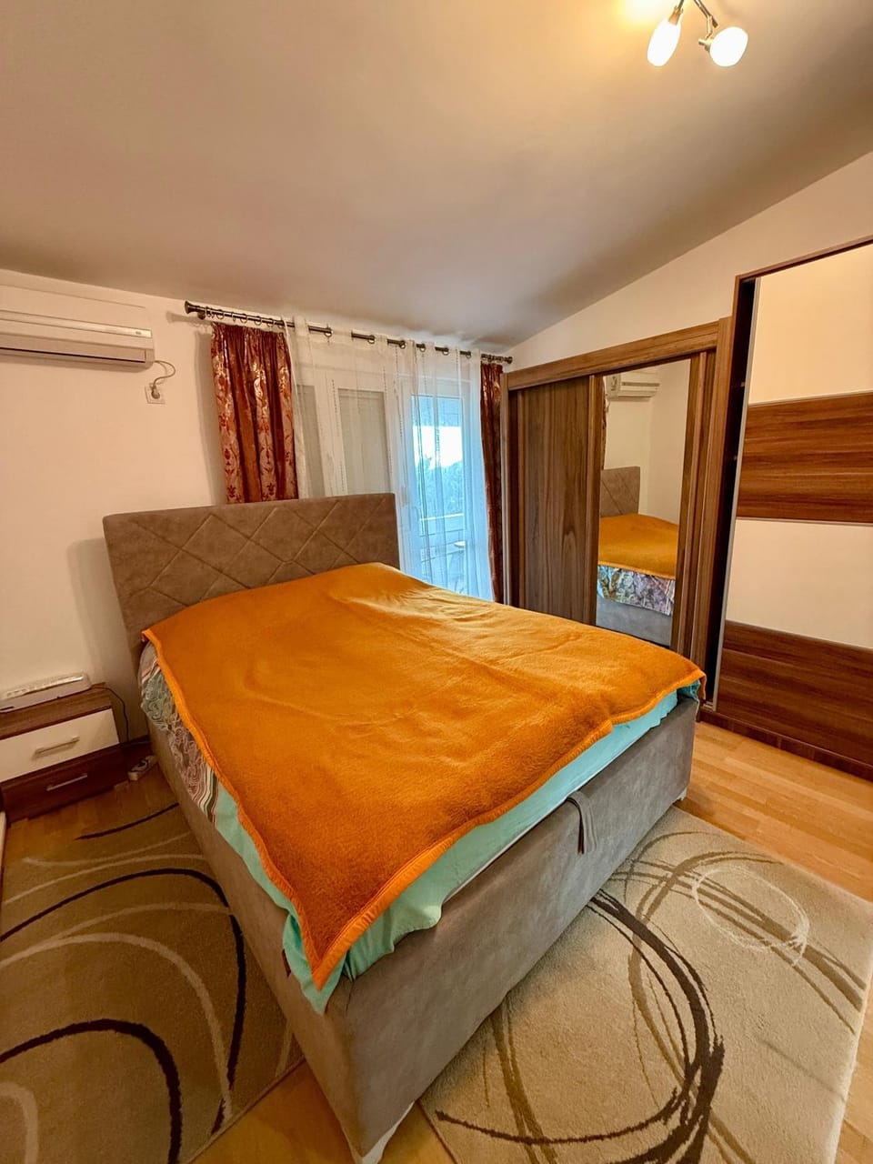 Bed, wardrobe